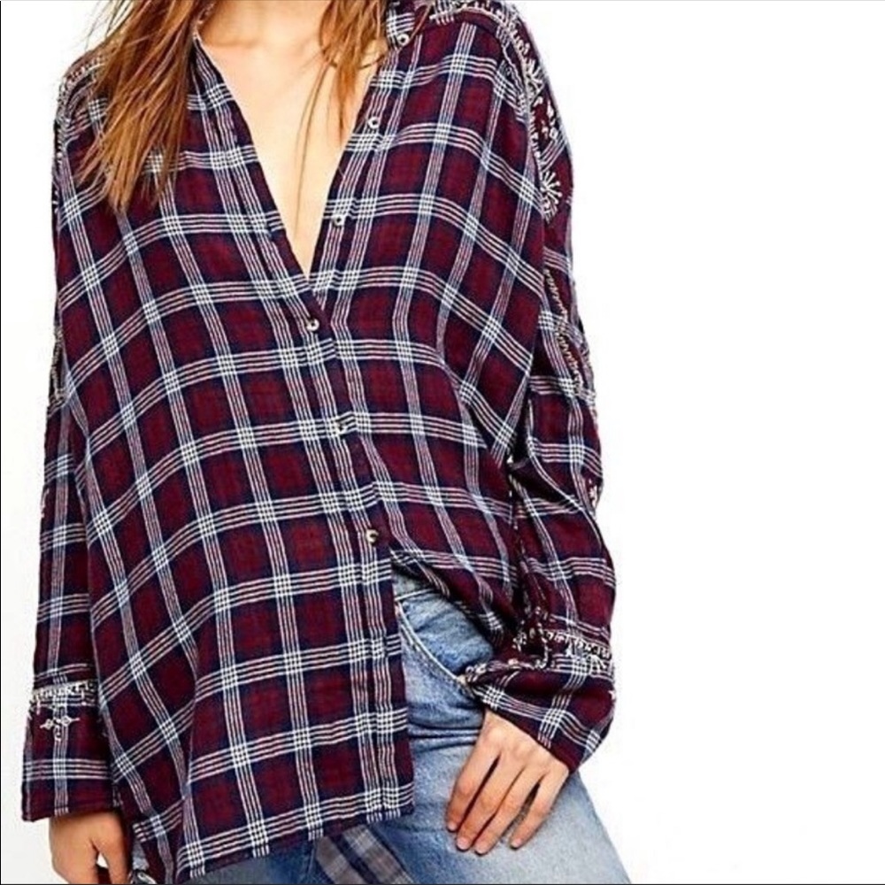 Free People Downtown Romance Embellished Shirt